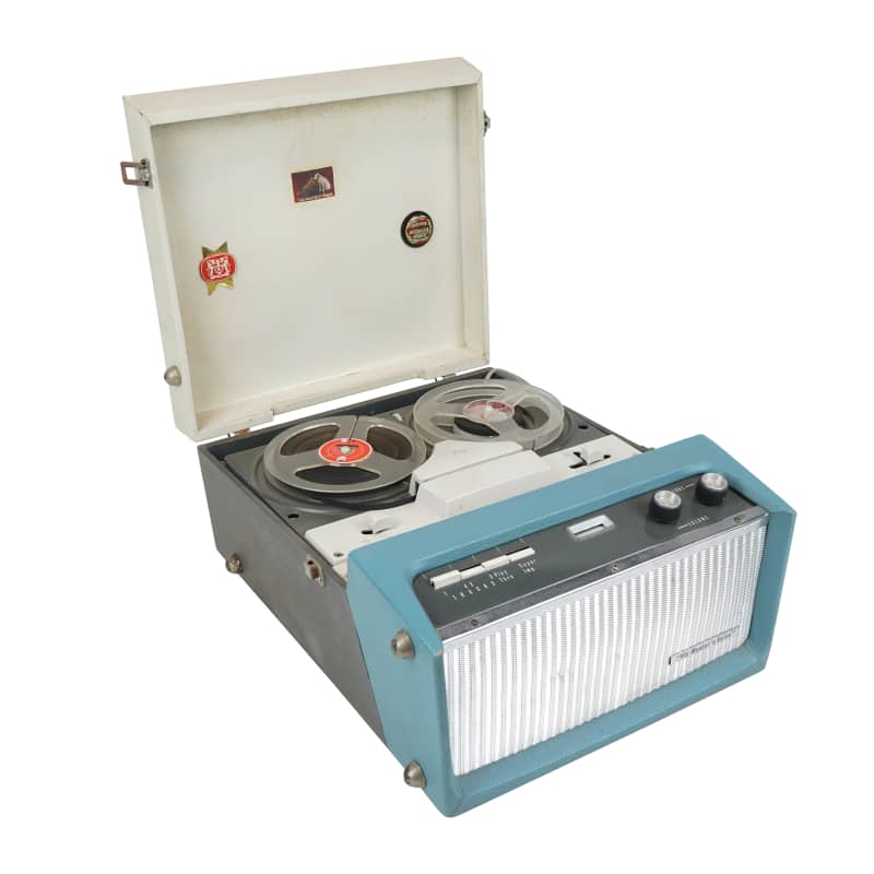 Practical, portable 1960s HMV domestic reel to reel tape recorder