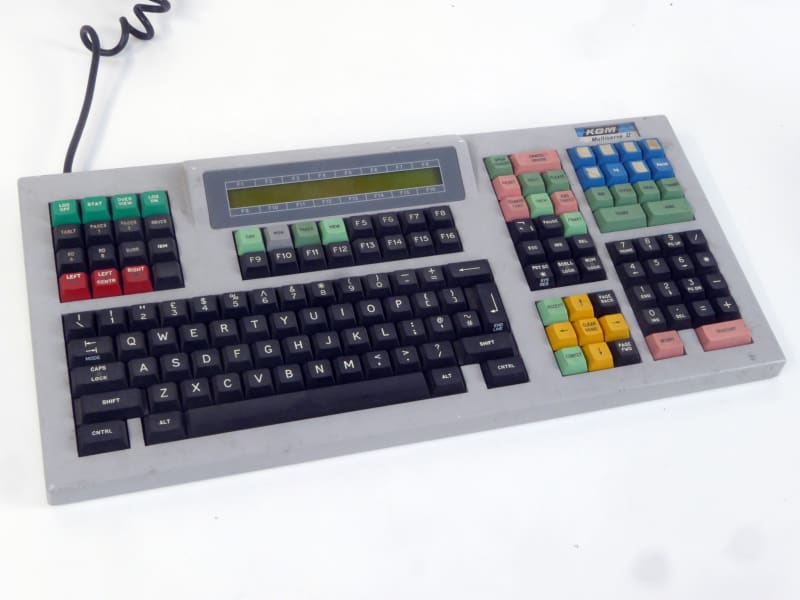 Colourful non-standard city dealer's keyboard with LCD display