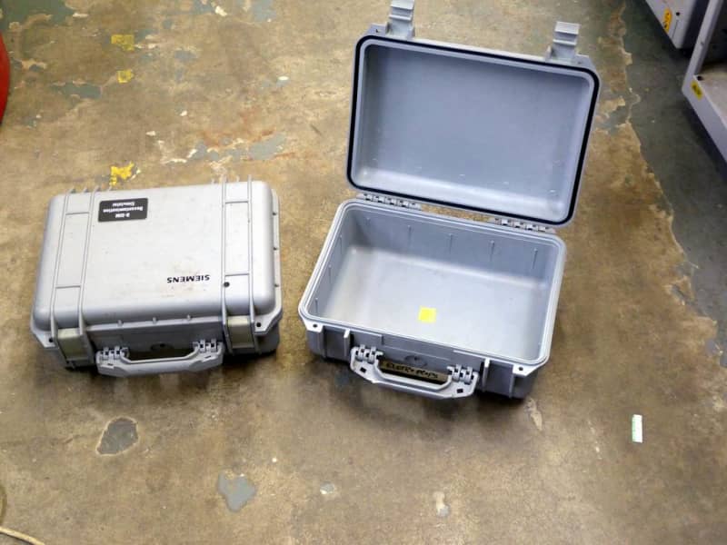 Light grey ruggedised Peli cases