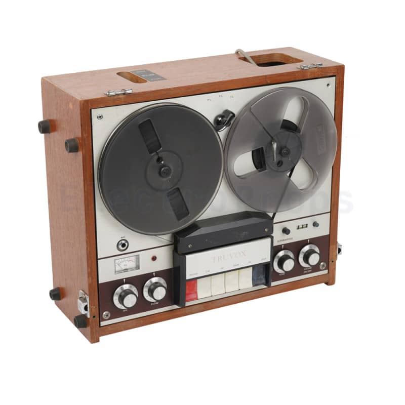 Practical Truvox 1970s reel to reel tape recorder in brushed aluminium & teak