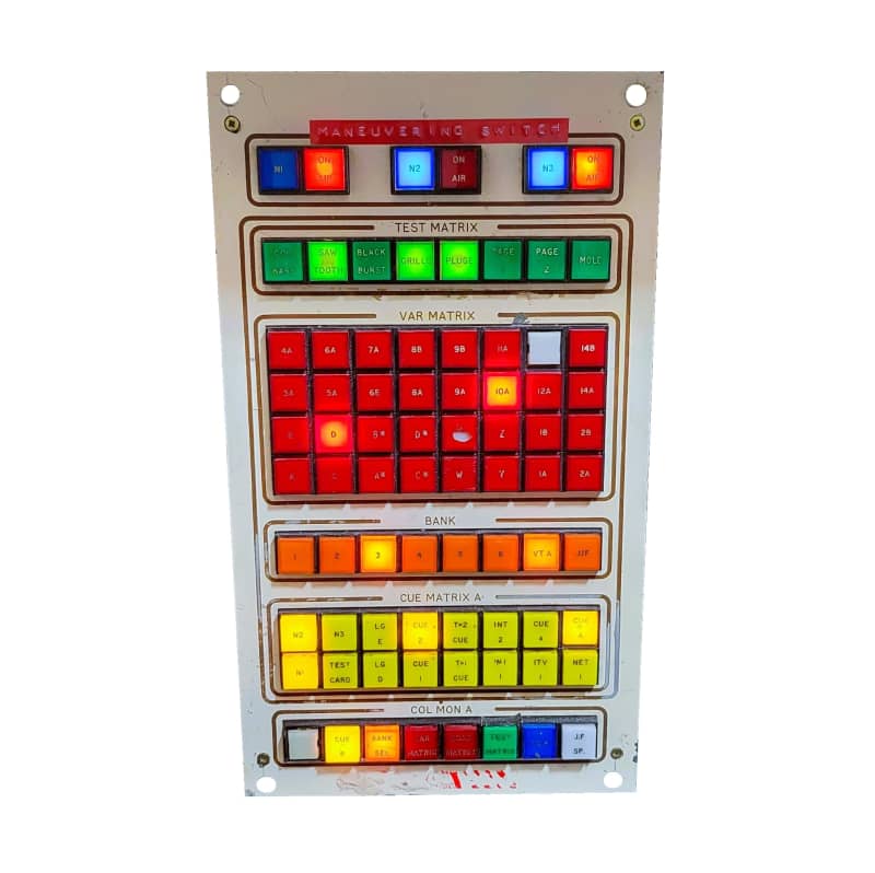 Practical control panel with colourful illuminated square buttons/lamps