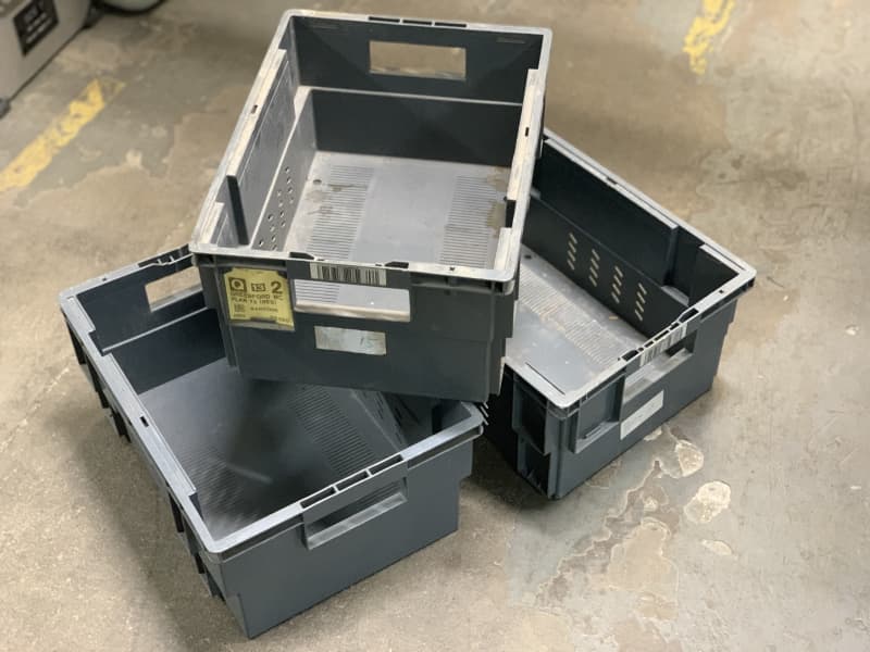 Grey plastic crates 