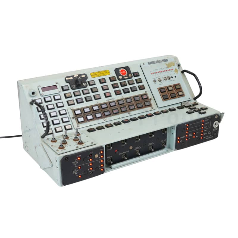 Practical admiralty blue military/navy weapons control console with red backlit text buttons