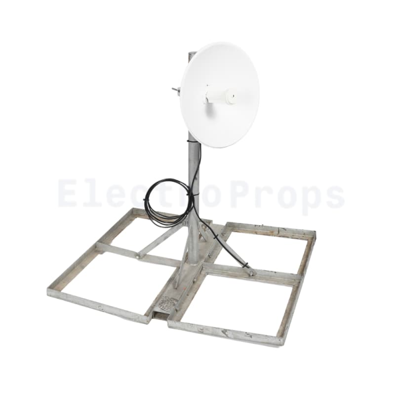 Small commercial rooftop dressing microwave communications dish on stand