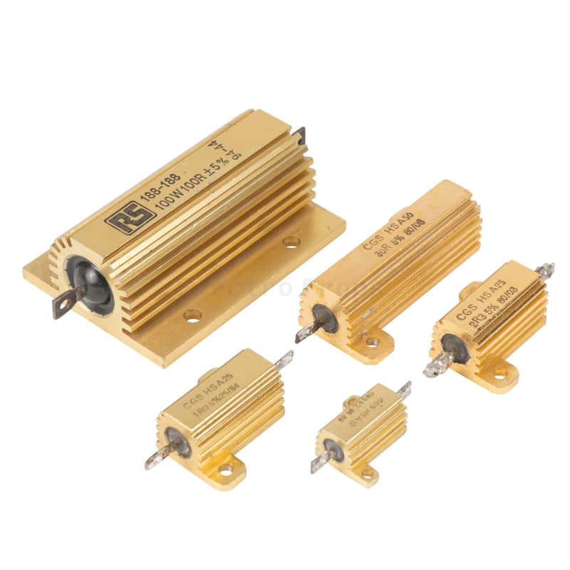 Gold anodised technical looking heatsink power resistors