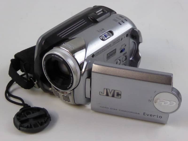 Very compact 1990s hard disk camcorder with flip out tilting screen