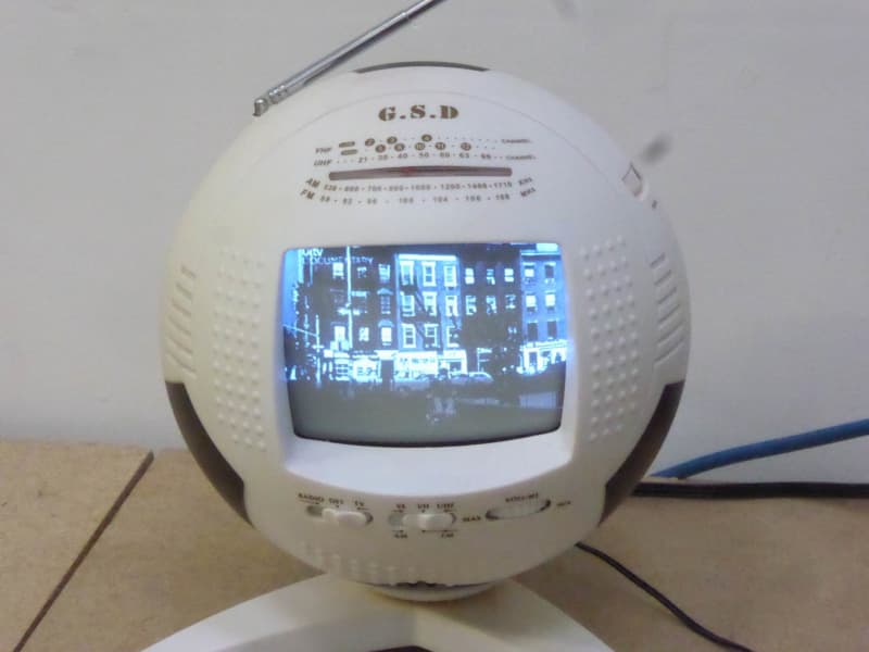 Fully practical football style TV with monochrome screen & telescopic aerial