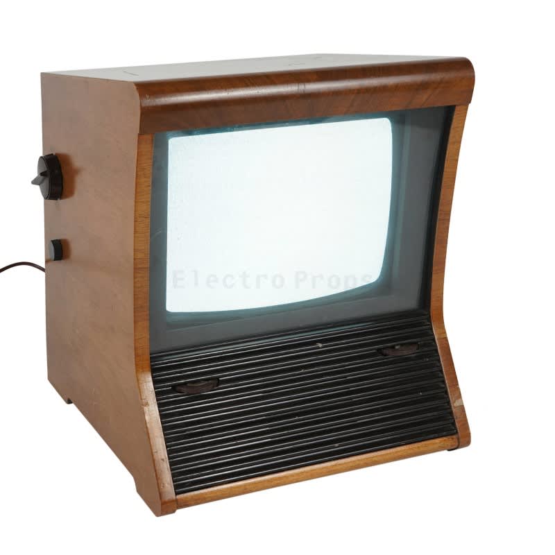 Fully practical 405 line era PYE V4 TV from the 1950s in veneered wooden cabinet