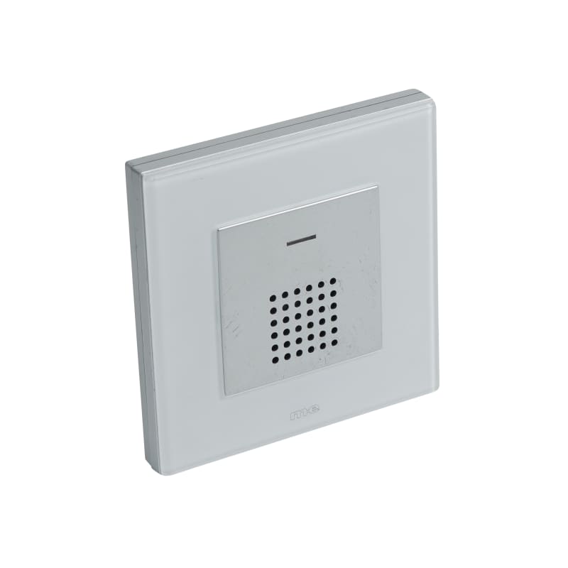 Wall mount microphone in silver & white.