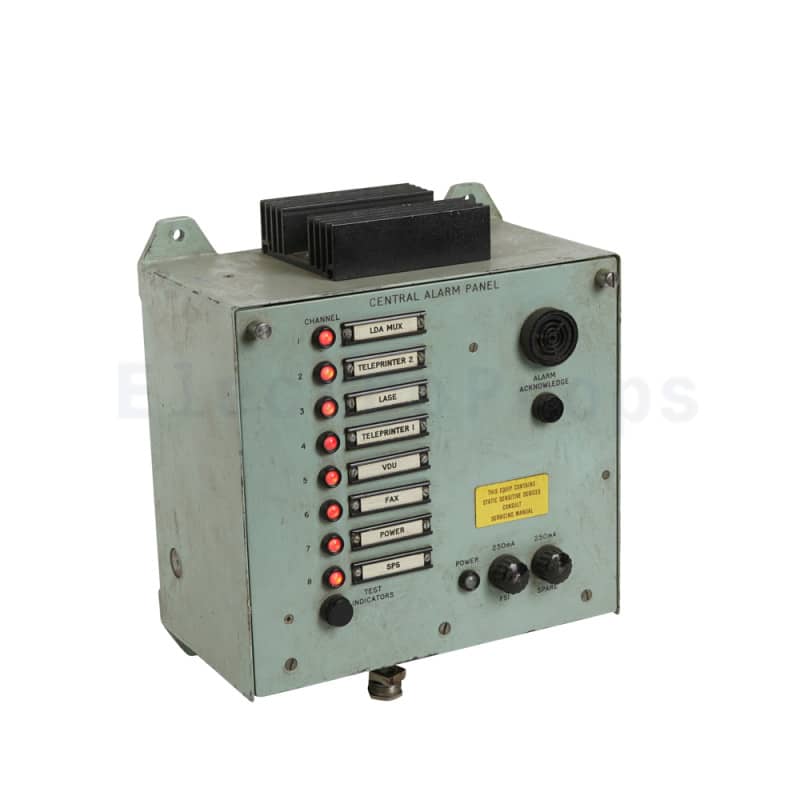 Navy/military look central alarm panel with LEDs, legends.