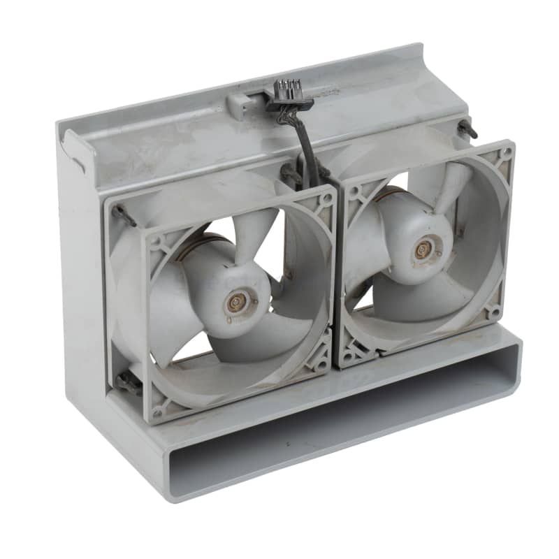 Twin grey instrument cooling fans on L-shaped chassis