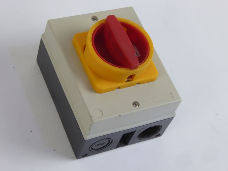 Red, yellow & grey rotary mains isolation switch