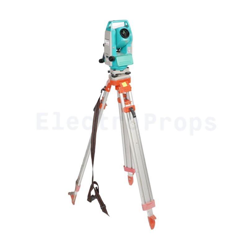 Turquoise surveyors theodolite on robust tripod