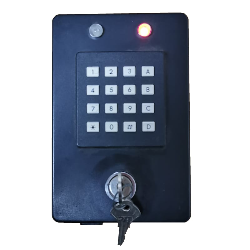 Black Key switch security box gadget with keypad and controllable red and green LED'S 