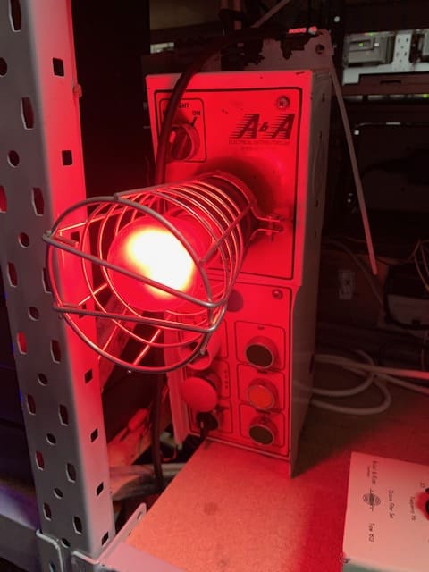 Practical caged red warning lamp with buttons and emergency switches 