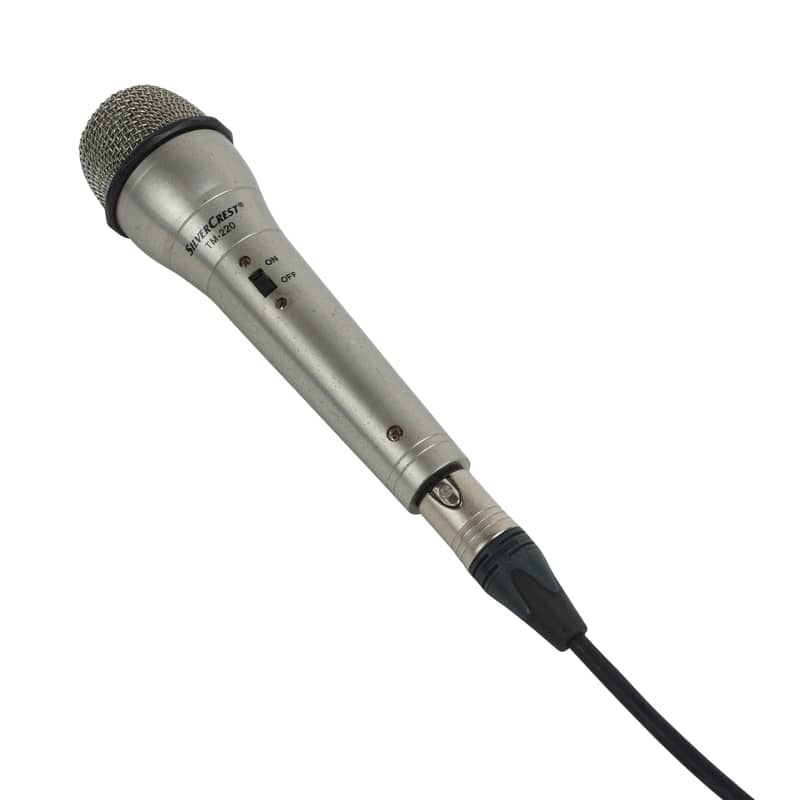 Professional looking silver performer's/interviewer's microphone with gauze end