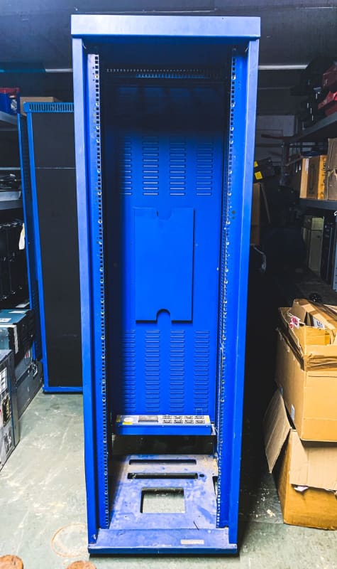 Empty Blue server rack 