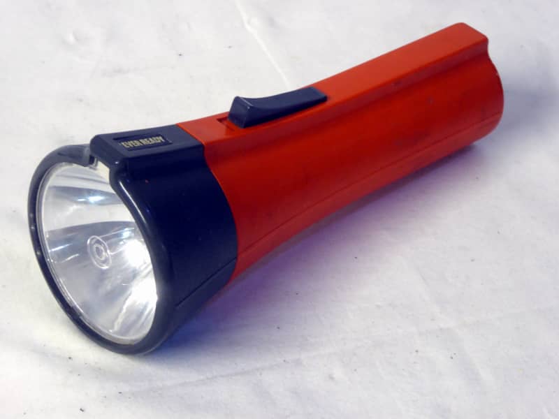 Practical stylish 1970s hand torch/flashlight in orange & grey