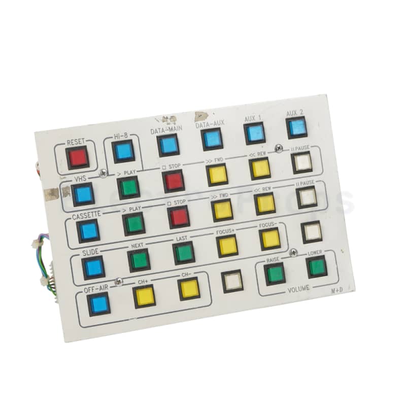 Panel with square illuminated legended buttons