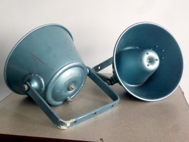 Metallic blue PA horn loudspeakers