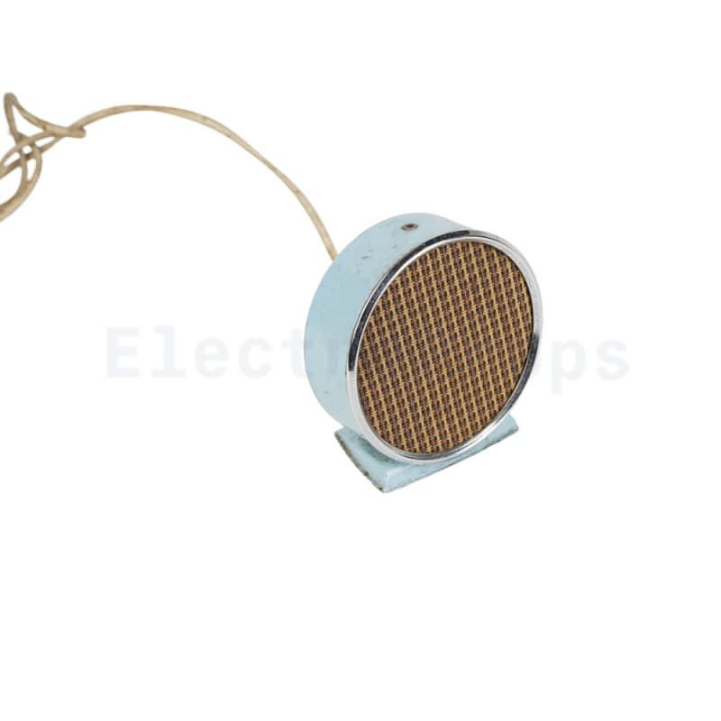 Vintage small round table top speaker in baby blue with gold grill