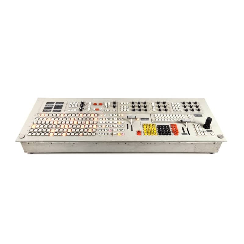 Large practical vision mixer console with colourful buttons