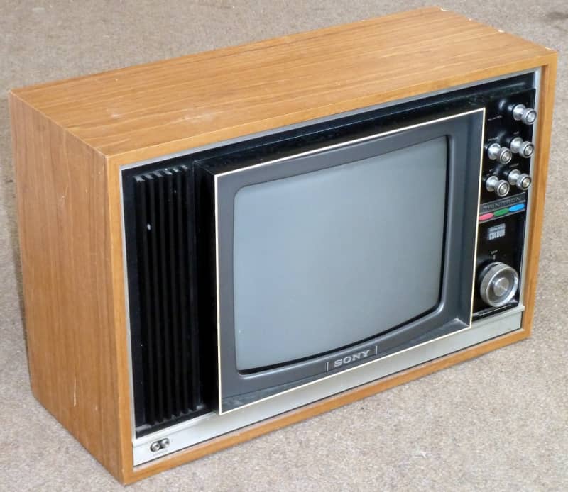 Practical 1970s Sony Trinitron TV in teak veneer