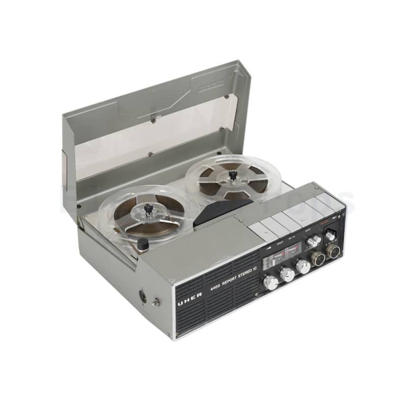 Practical fully portable Uher reel to reel tape recorder with carrying strap