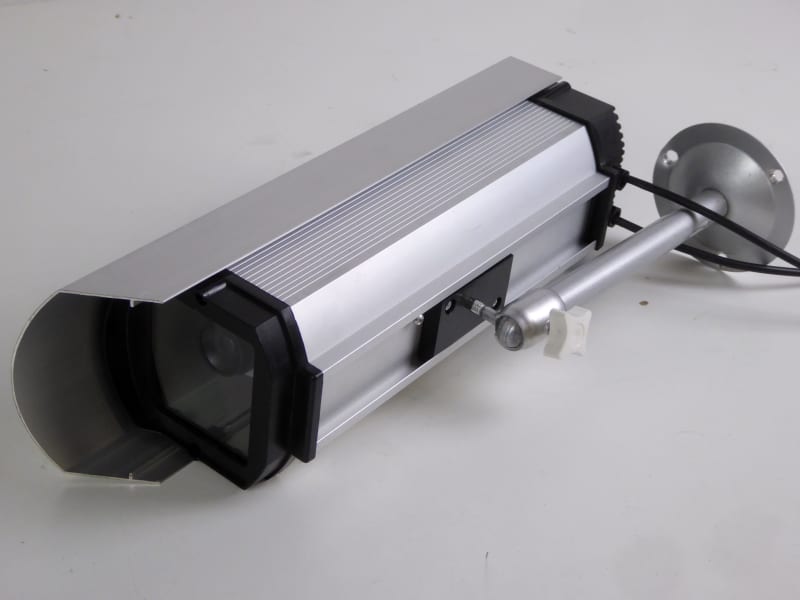 Lightweight dummy CCTV camera with silver hood