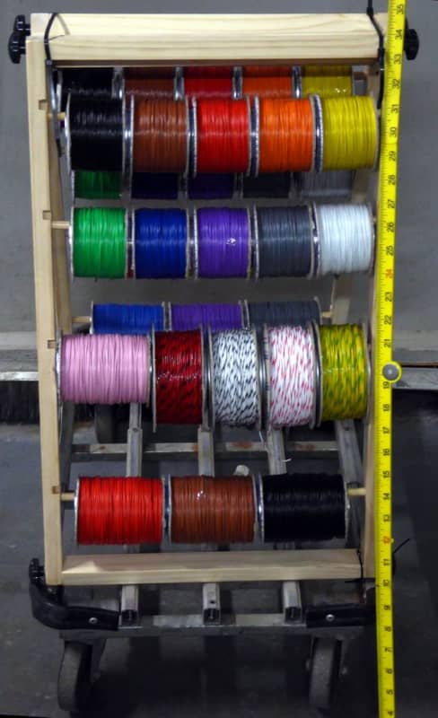 Workshop wire/cable spool/reel organiser on trolley