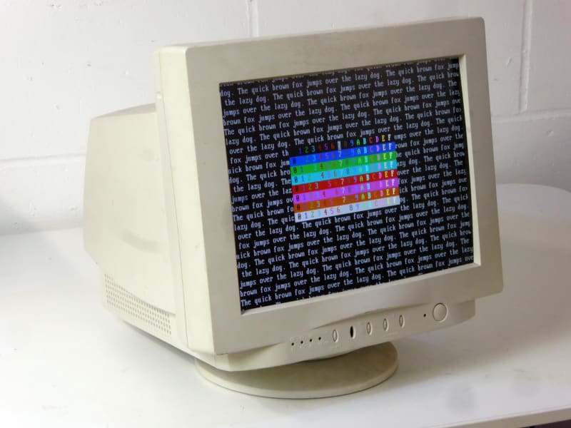 Practical roll-bar free CRT style beige computer monitor