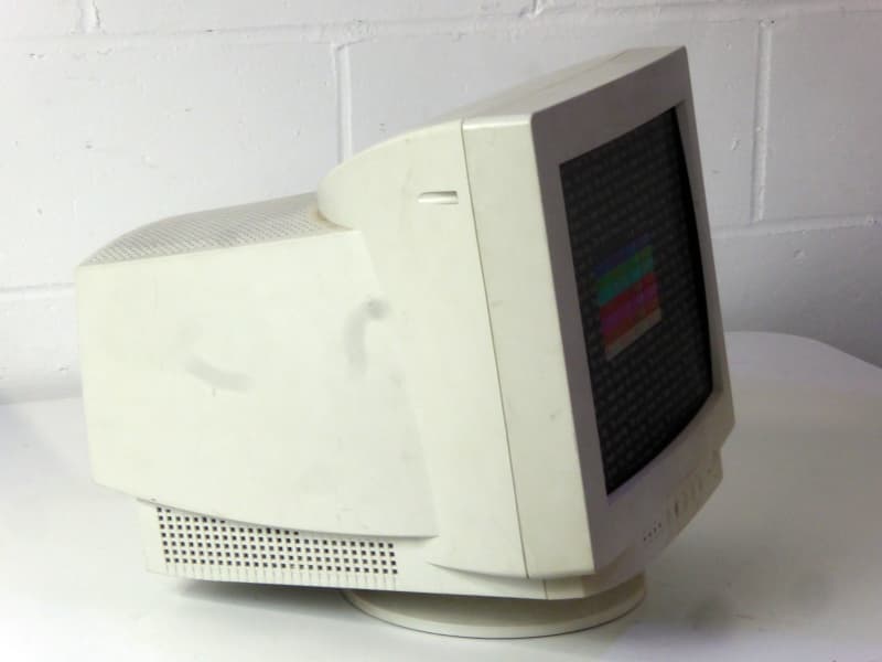 Practical roll-bar free CRT style beige computer monitor