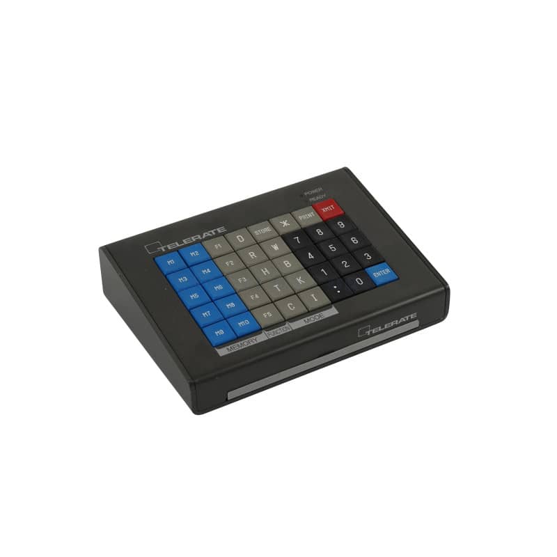 Small grey & blue desktop keypad with financial buttons