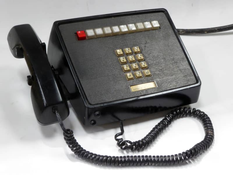 Small office switchboard telephone console, pushbutton dialling, extension buttons