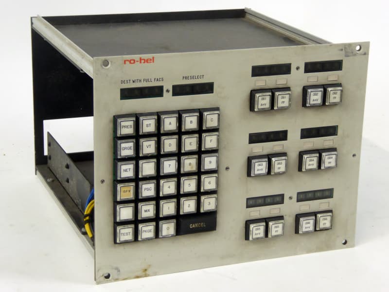 Broadcast studio matrix panel of square buttons