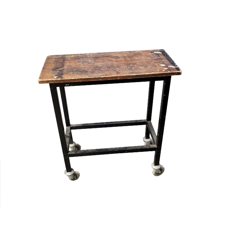 Distressed wooden tea trolley on wheels