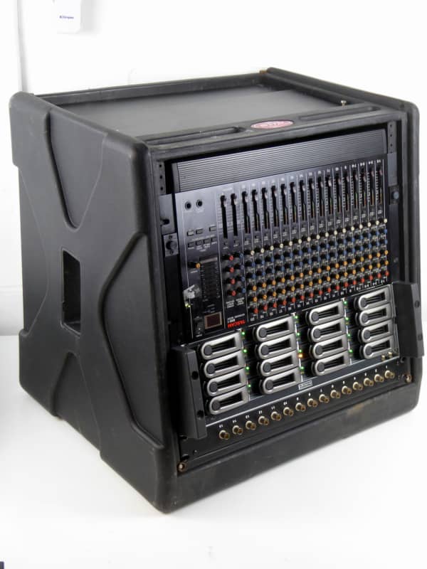 Practical sloping front, rack mount flight case with audio, computer panels