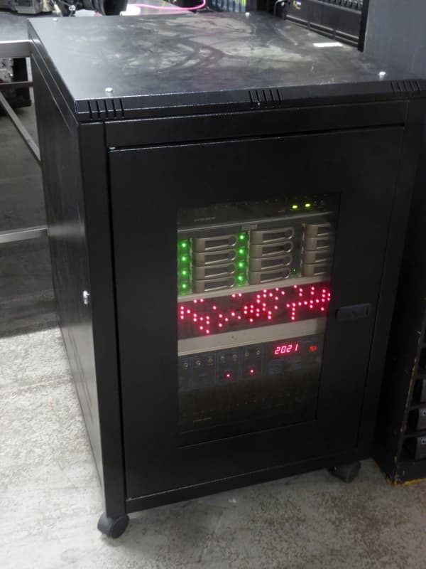 Practical low black server cabinet with removable glass door