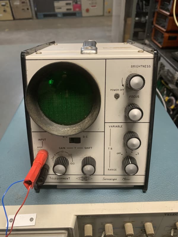 Very compact practical Telequipment Serviscope minor oscilloscope with circular screen