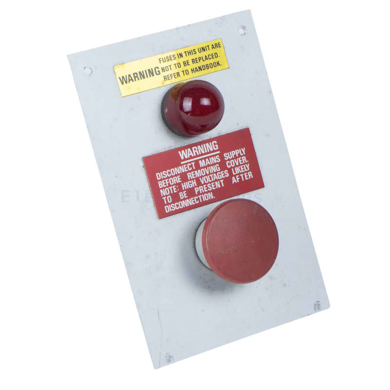 Emergency red stop button & lamp on white panel