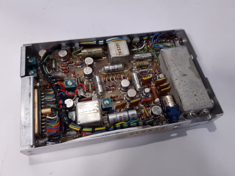 1970s-1980s analogue Printed Circuit Board with colourful miniature components