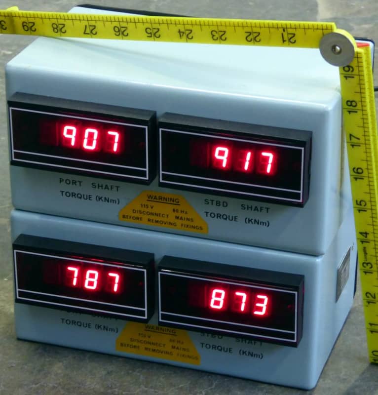 Practical 2 x red LED digital meters in duck egg blue cases