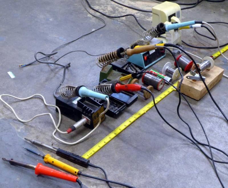 Example Selection of soldering irons, stands & solder spools from 1940s