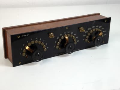 Period electrical decade resistance box with triple brass turret switches