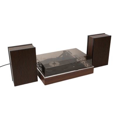 Practical, basic 1970s hi-fi system with vinyl turntable & speakers