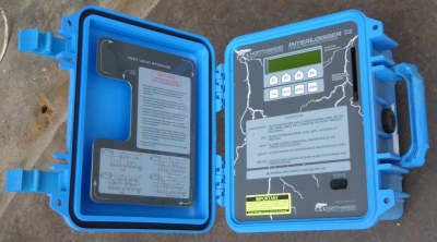 Small blue Peli case with technical contents.