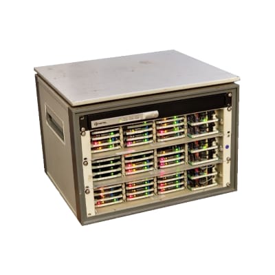 Practical server panels with visible electronic components  & red, yellow & green LEDs