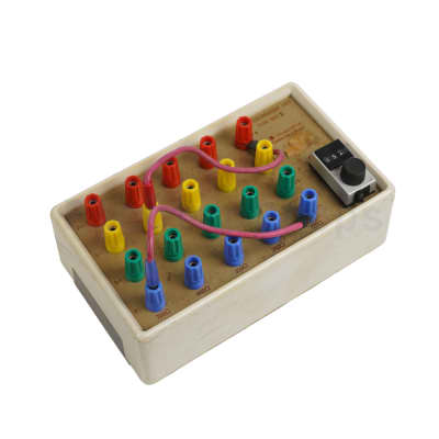 Calibration box with colourful terminals and counting dial