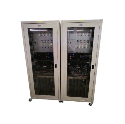 Modern, large glass fronted server racks