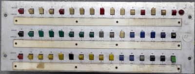 Rack mounting panel with 3 rows of colourful lever tab switches